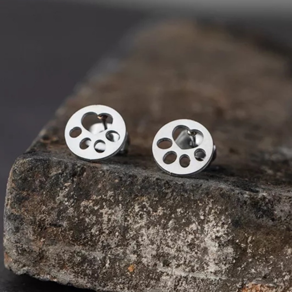 Stainless Steel Paws ๐พ Stud Earrings - Picture 1 of 3